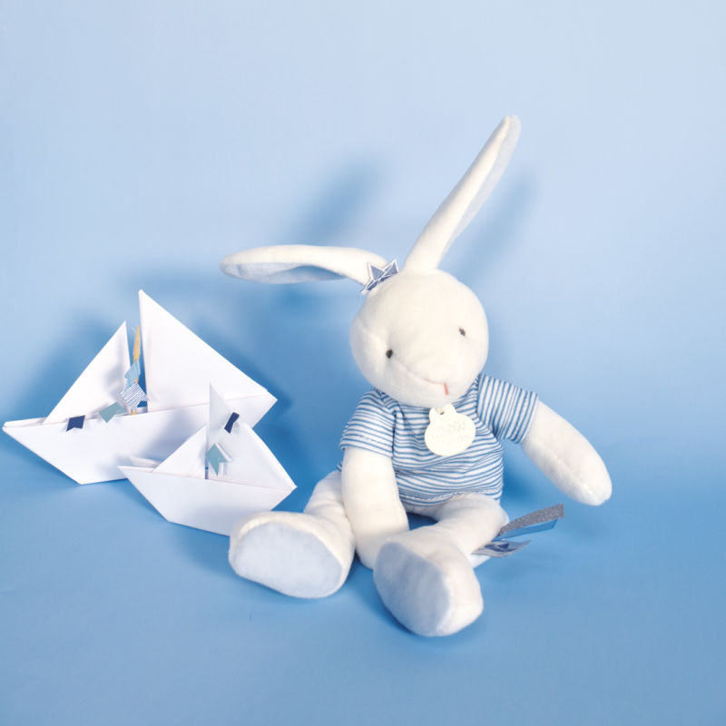  - lapin matelot bleu - peluche blanc bleu 25 cm 